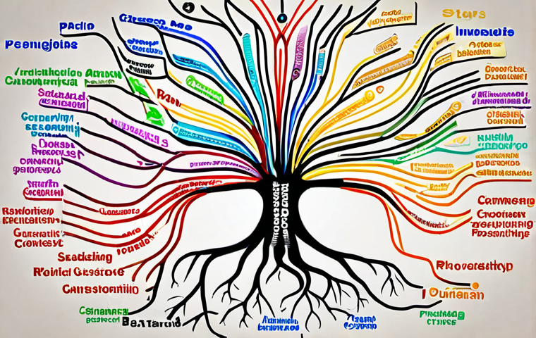 ** A vibrant, interconnected mind map radiating outward from a central topic like "Successful Marketing Campaign."  Branches extend to related concepts like "Customer Psychology," "Social Media Engagement," "Data Analysis," and "Creative Content."  Visualize colorful lines connecting the concepts, illustrating relationships and influences. The overall impression should be one of clarity, insight, and dynamic understanding.

**