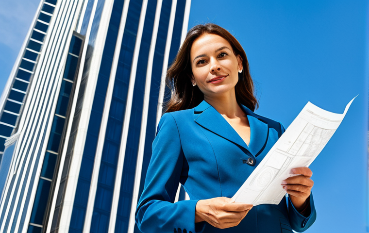 **
"A professional architect, fully clothed in a tailored business suit, stands confidently in front of a modern skyscraper she designed, holding blueprints. The sky is bright blue. Perfect anatomy, correct proportions, well-formed hands, proper finger count, natural pose, appropriate attire, safe for work, professional, family-friendly, high quality."
**