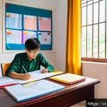 Home 20 개념 맵을 통한 복잡한 개념 정리하기 - A vibrant study room scene in a Vietnamese student’s home, featuring a young student attentively cre...