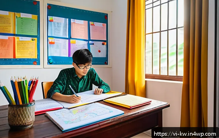 개념 맵을 통한 복잡한 개념 정리하기 - A vibrant study room scene in a Vietnamese student’s home, featuring a young student attentively cre...
