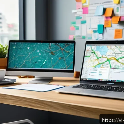 Home 31 개념 맵으로 아이디어 정리하기 - A vibrant and detailed workspace scene showing a creative professional using a digital mind mapping ...