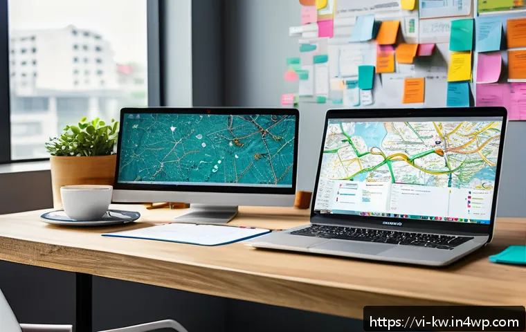 개념 맵으로 아이디어 정리하기 - A vibrant and detailed workspace scene showing a creative professional using a digital mind mapping ...