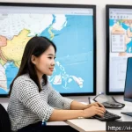 Home 23 개념 맵을 통한 직업 발달 전략 - A professional Vietnamese office environment featuring a young adult woman wearing smart casual atti...